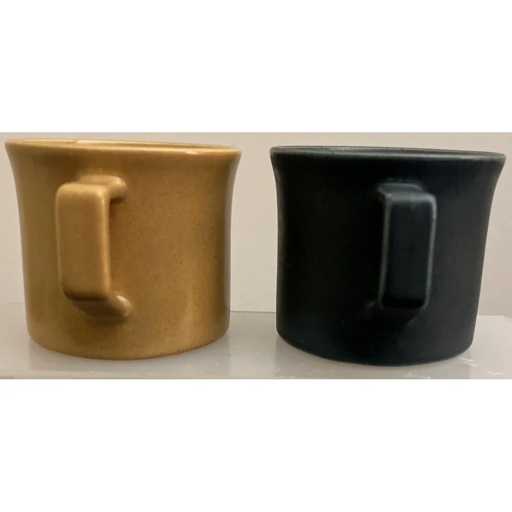 Vintage MCM LAUFFER GOVANCROFT Scotland Stoneware Coffee Cups Gold‎ & Dark Teal